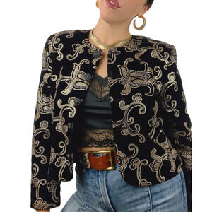 80's black velvet and gold blazer by NORTON McNAUGHTON Petites